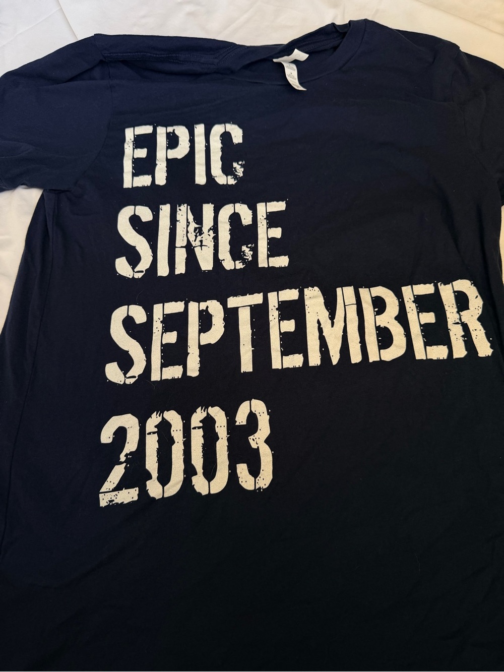 Bella Canvas Navy Blue Men's Graphic Tee with White Text